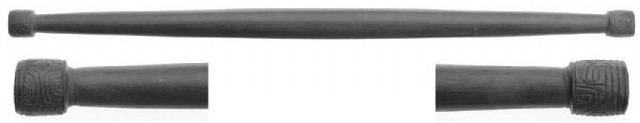 Stone rod excavated from a pit grave of Earthwork Burial Circle No. 4 (photographed in 2013)